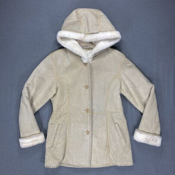 Wilsons Leather Jackets & Blazers - WILSONS‎ LEATHER Winter Coat Sz S Tan Suede Leather Hooded Faux Fur Lined Jacket